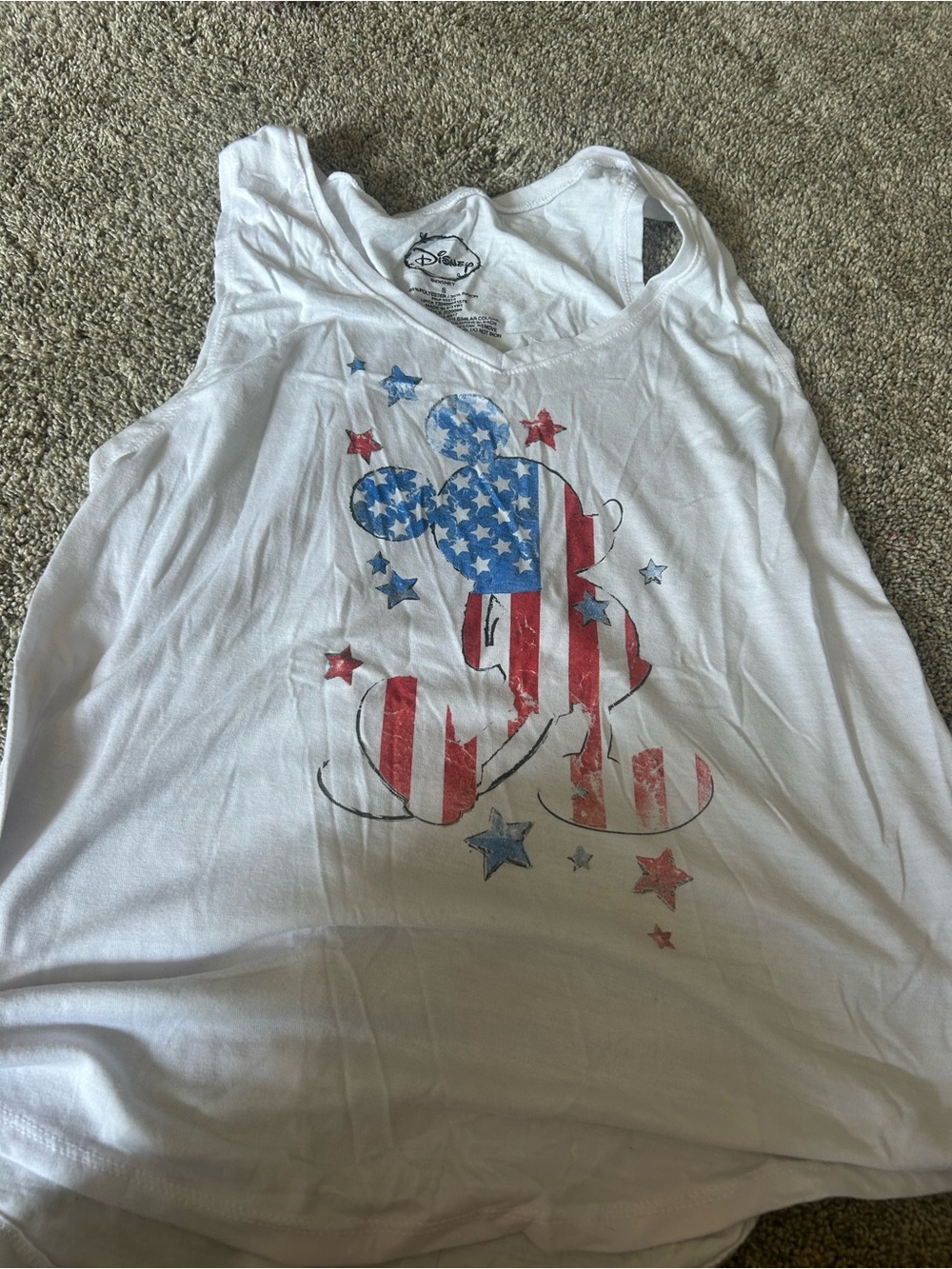 Disney White Tank Top with Red and Blue Patriotic Mickey Graphic